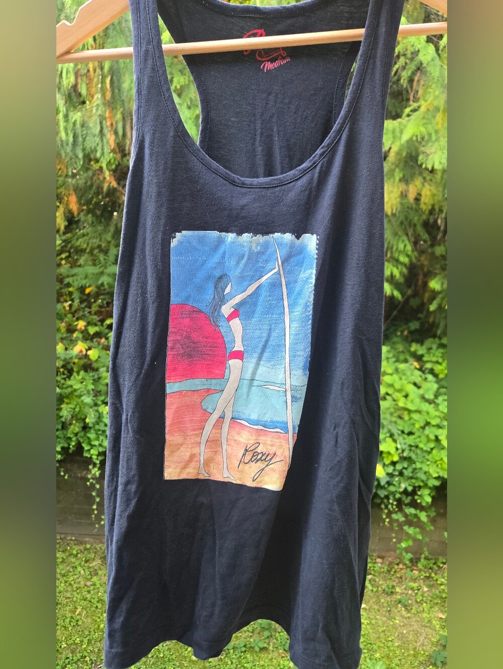 Roxy Navy Surf Graphic Tank with Red and Blue Print